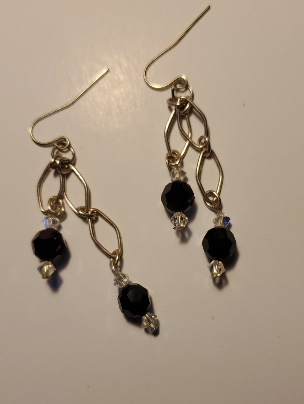 Silver Link Earrings with Black Faceted Beads